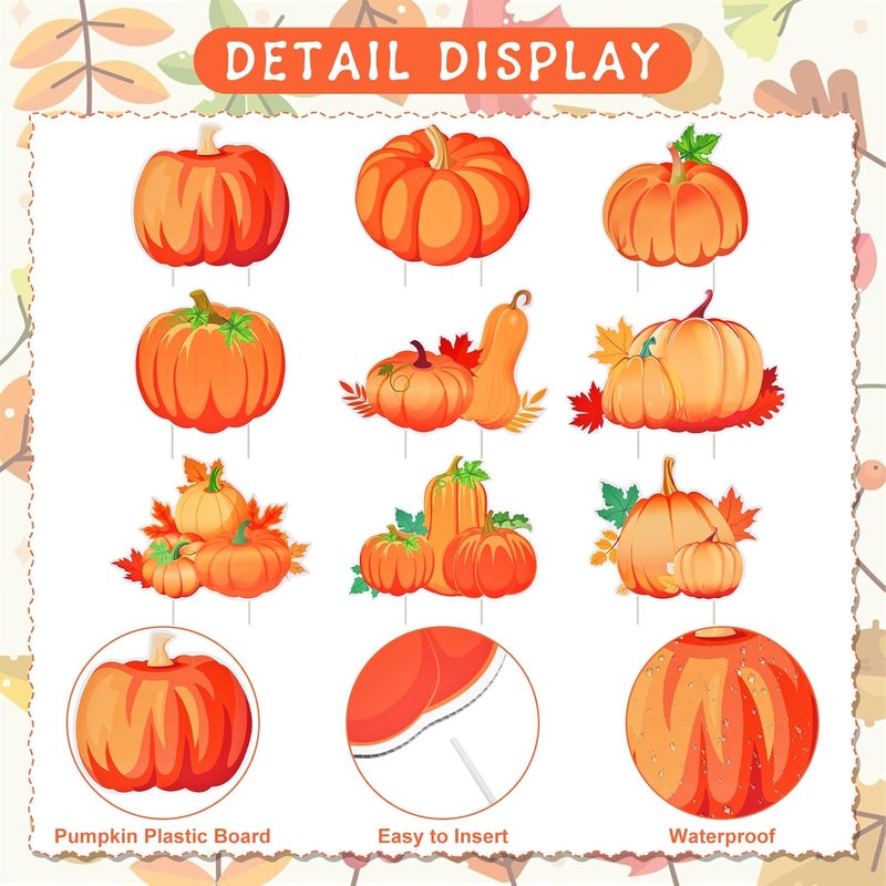 PhyLence 9-Pack Pumpkin Yard Signs with Stakes - 9 Assorted Designs 12 x 9.6 Inches Large Pumpkin Signs for Outdoor Garden and Lawn Decorations for Fall Autumn, Halloween, and Thanksgiving Harvest Party Favor - Image 3